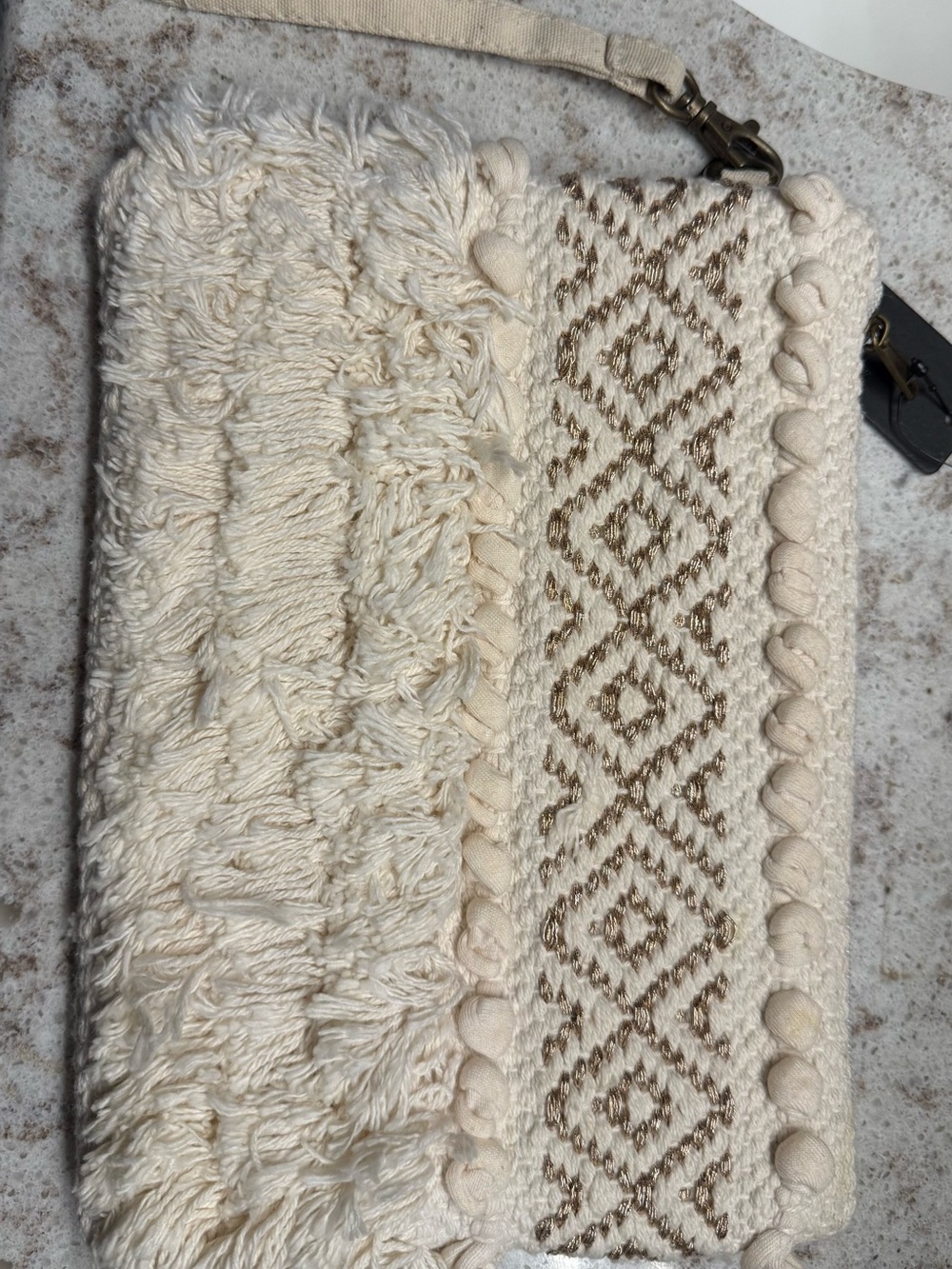NWT Lulu's Cream Textured Fringe & Diamond Pattern Wristlet
